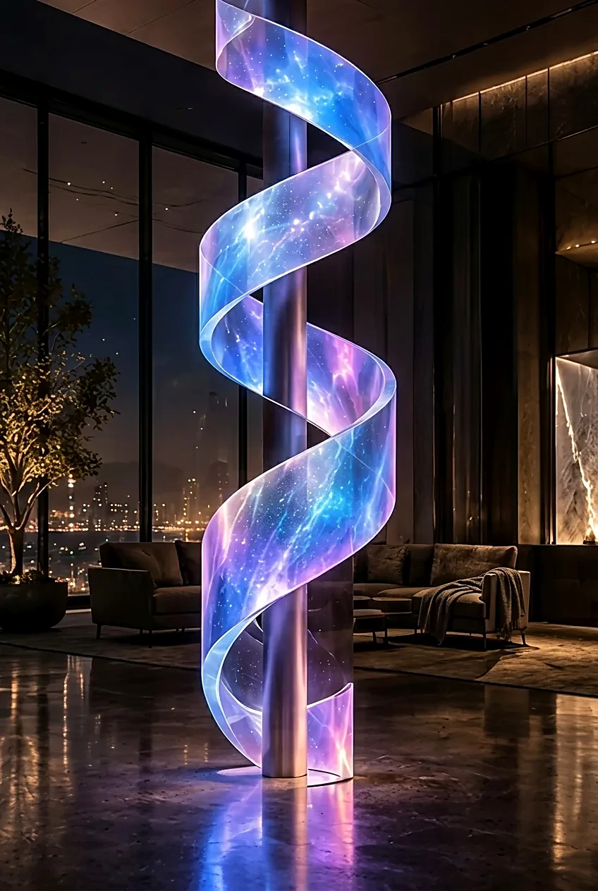 Helix Column concept visualization — Cosmic violet and cyan along the spiral.