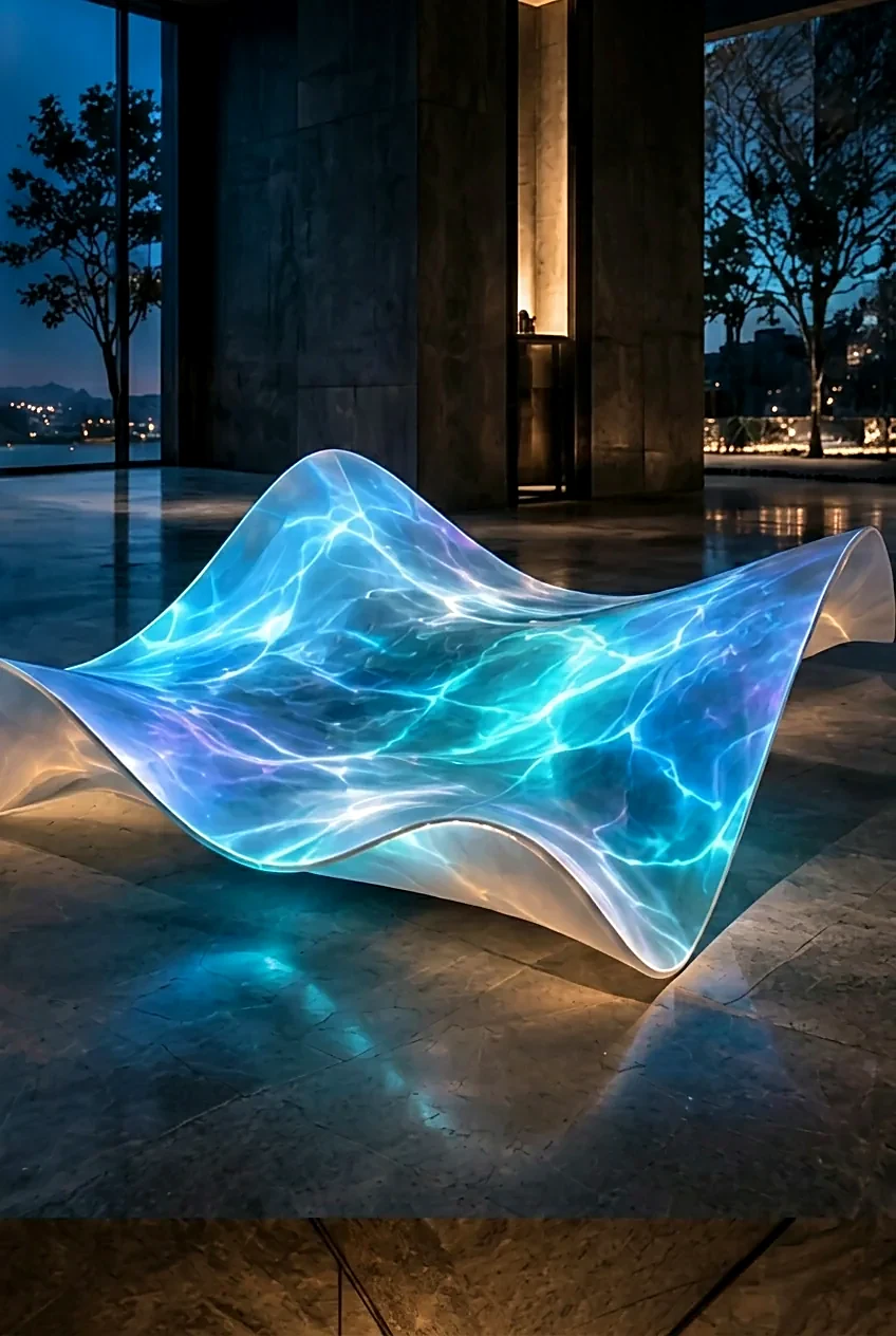 Saddle Wave concept visualization — Arctic cyan held in the curve like water in a basin.