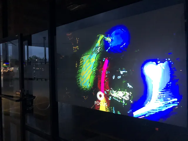 Storefront display at night.