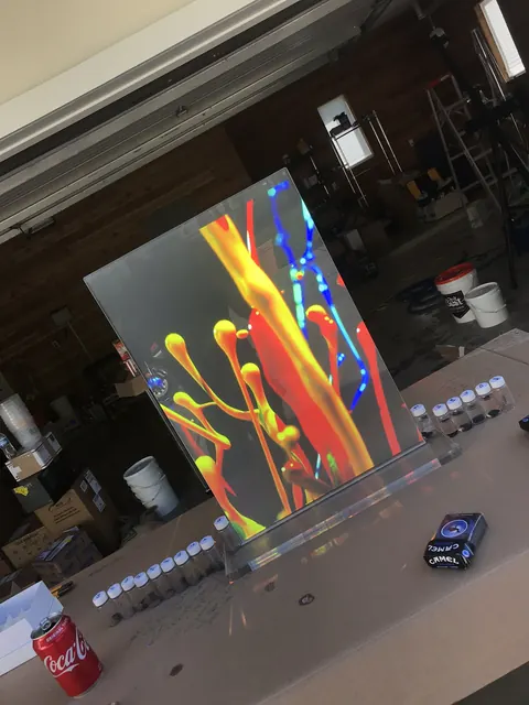 Daytime projection on film in front of the house.