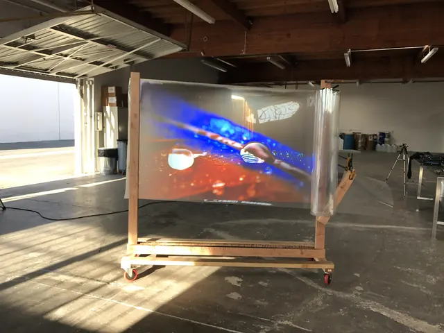 The wooden-frame screen with the roll door open. Ambient light was the adversary and the test.