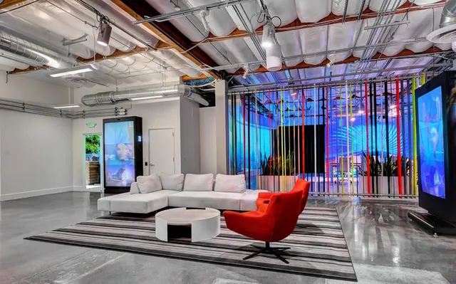 Lounge with transparent screens.